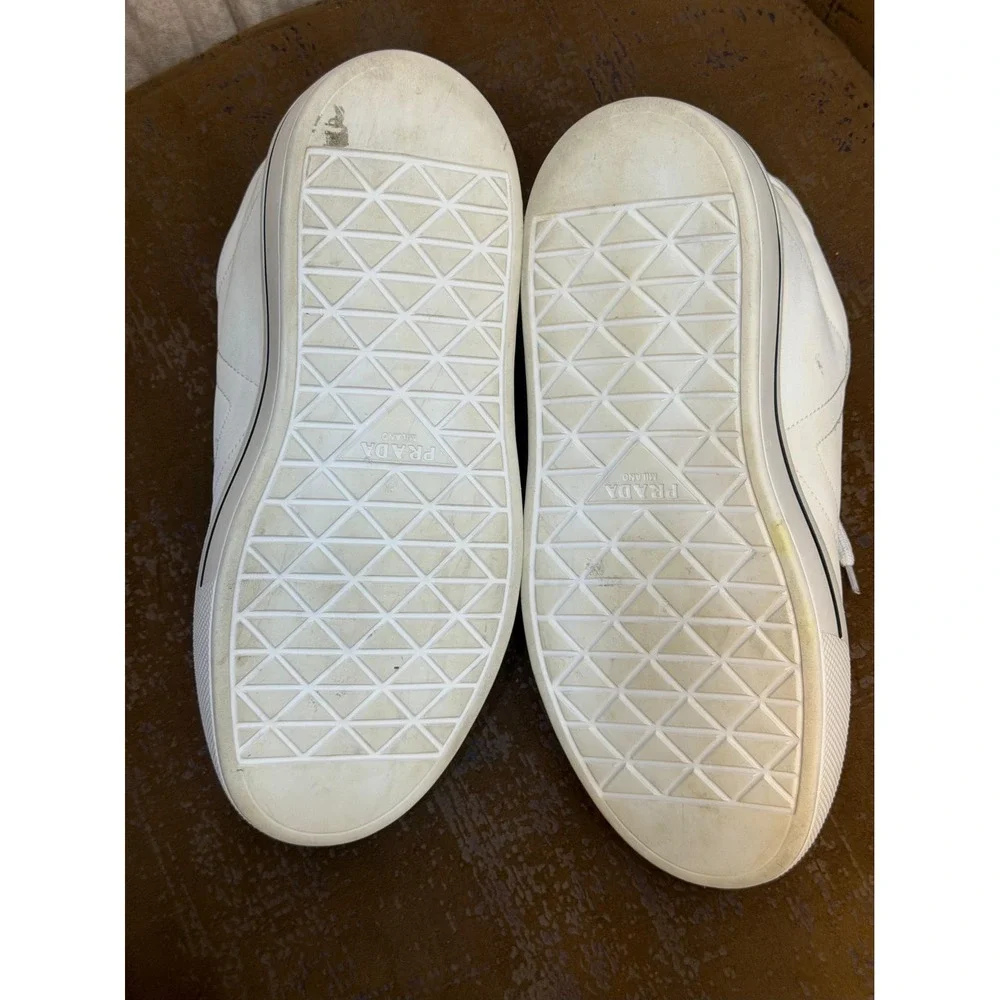 Prada Re-Nylon Platform Sneakers White Leather Low Top Trainers 2EG376 Mens 6
